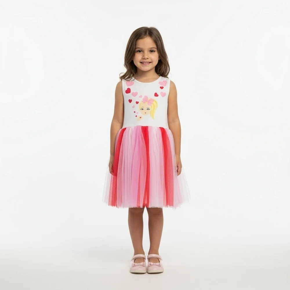 JoJo Siwa Kids Girls Sleeveless Tulle Dress Hearts Pink Red Size 4/5
